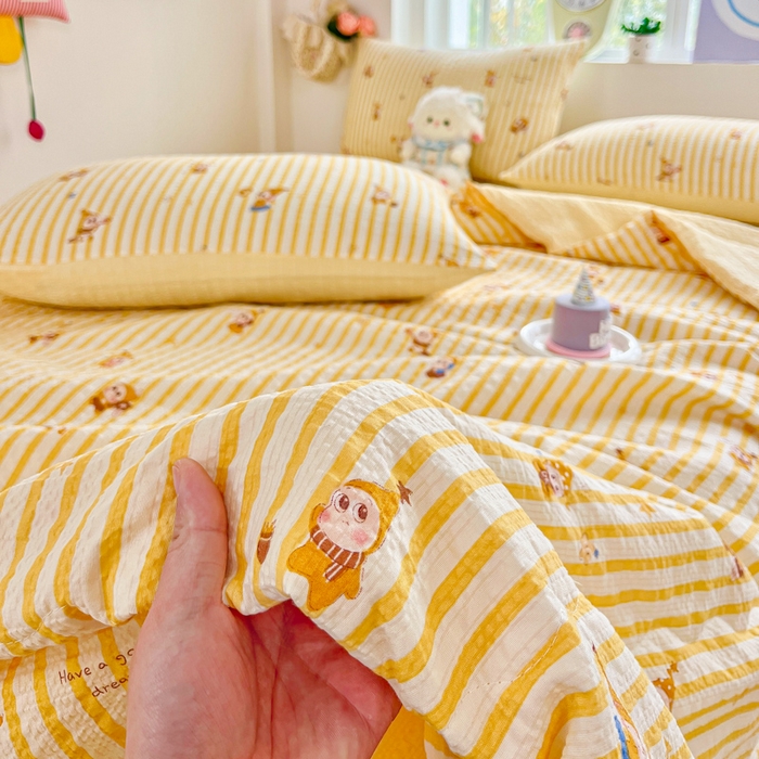 91家纺网 家纺一手货源 找家纺 利禾家纺 2026春夏新款泡芙纱简约夏被四件套夏凉被空调被 晚安星人-简约