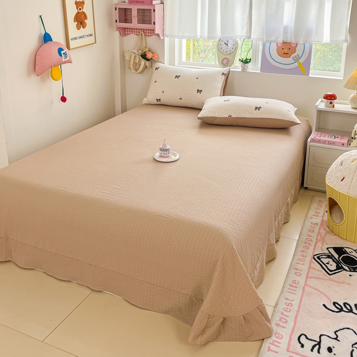 91家纺网 家纺一手货源 找家纺 利禾家纺 2026春夏新款泡芙纱简约夏被四件套夏凉被空调被 樱桃波点-简约