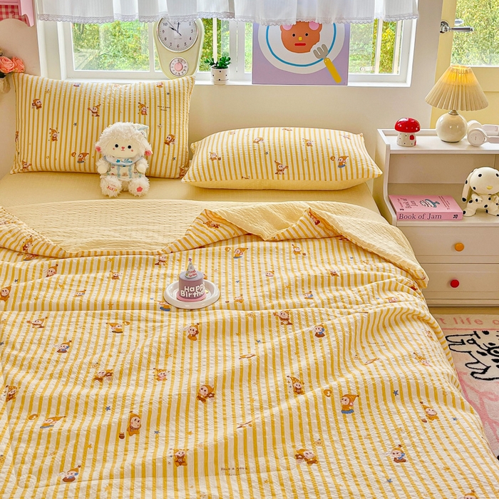 91家纺网 家纺一手货源 找家纺 利禾家纺 2026春夏新款泡芙纱简约夏被四件套夏凉被空调被 晚安星人-简约