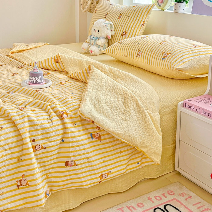 91家纺网 家纺一手货源 找家纺 利禾家纺 2026春夏新款泡芙纱简约夏被四件套夏凉被空调被 晚安星人-简约