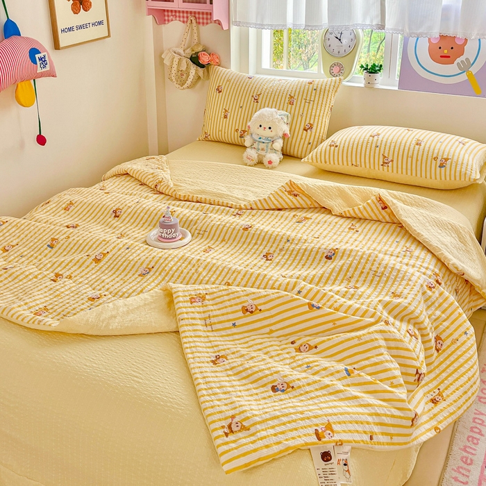 91家纺网 家纺一手货源 找家纺 利禾家纺 2026春夏新款泡芙纱简约夏被四件套夏凉被空调被 晚安星人-简约