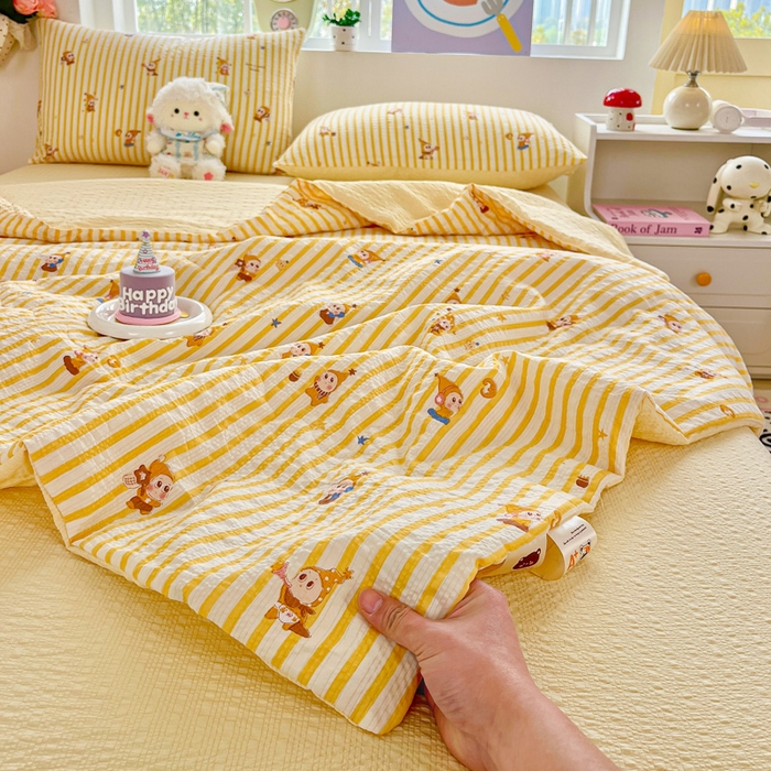 91家纺网 家纺一手货源 找家纺 利禾家纺 2026春夏新款泡芙纱简约夏被四件套夏凉被空调被 晚安星人-简约