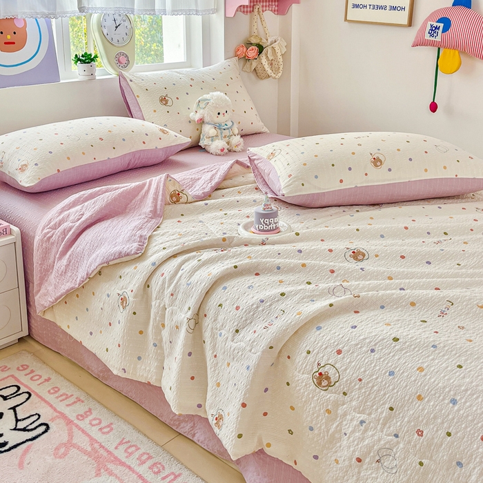 91家纺网 家纺一手货源 找家纺 利禾家纺 2026春夏新款泡芙纱简约夏被四件套夏凉被空调被 熊博士-简约