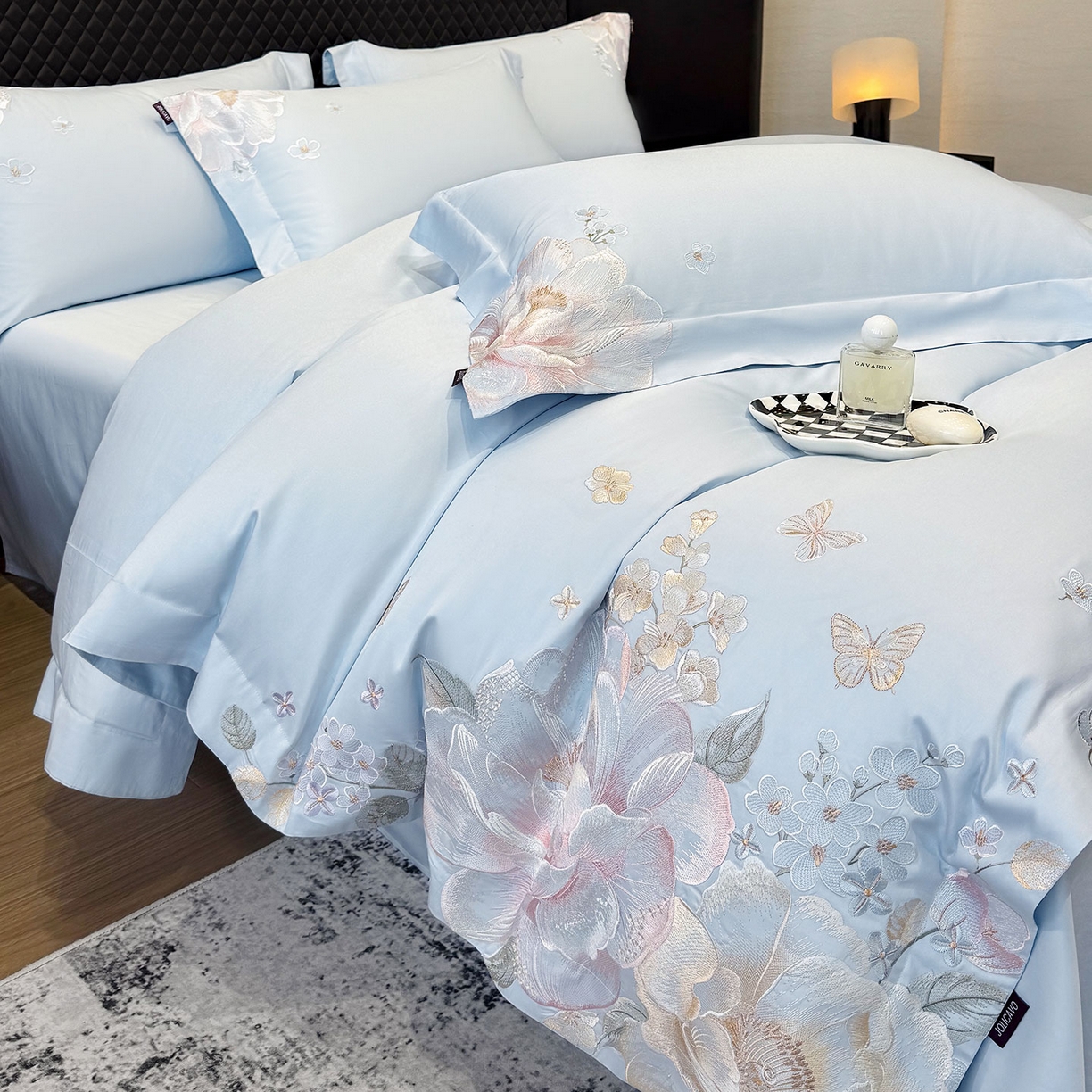 91家纺网 家纺一手货源 找家纺 （总）2026新品高档轻奢风100支贡缎长绒棉纯棉四件套全棉重工刺绣被套床单床笠新品四季款床上用品