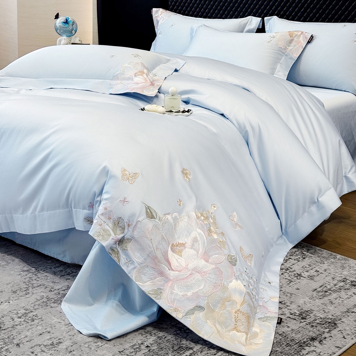 91家纺网 家纺一手货源 找家纺 （总）2026新品高档轻奢风100支贡缎长绒棉纯棉四件套全棉重工刺绣被套床单床笠新品四季款床上用品