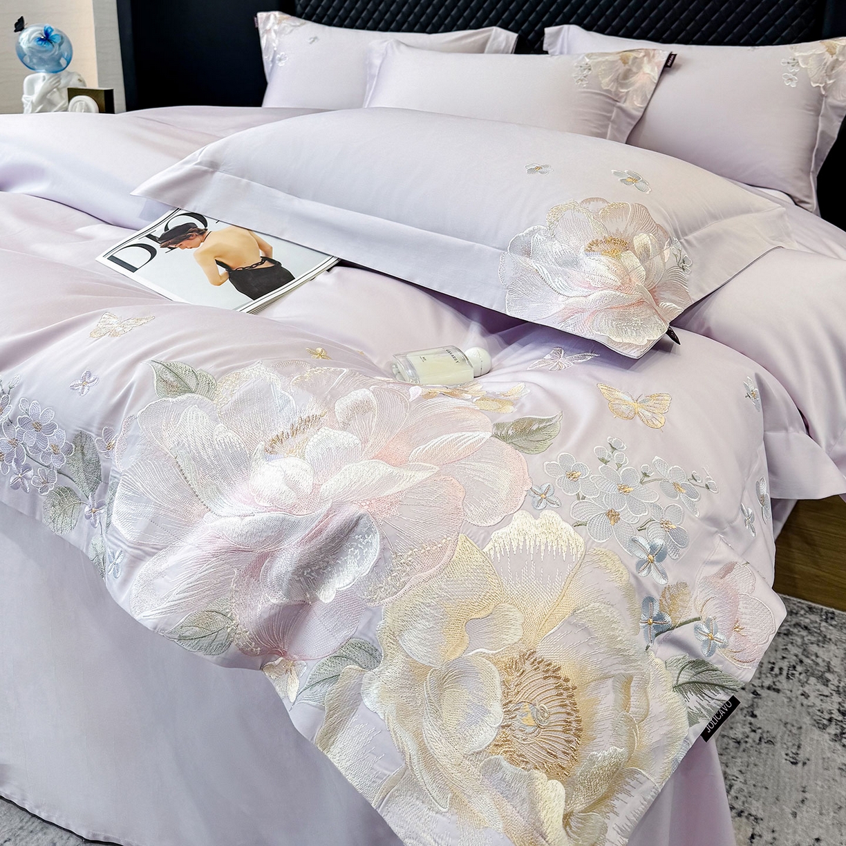 91家纺网 家纺一手货源 找家纺 （总）2026新品高档轻奢风100支贡缎长绒棉纯棉四件套全棉重工刺绣被套床单床笠新品四季款床上用品