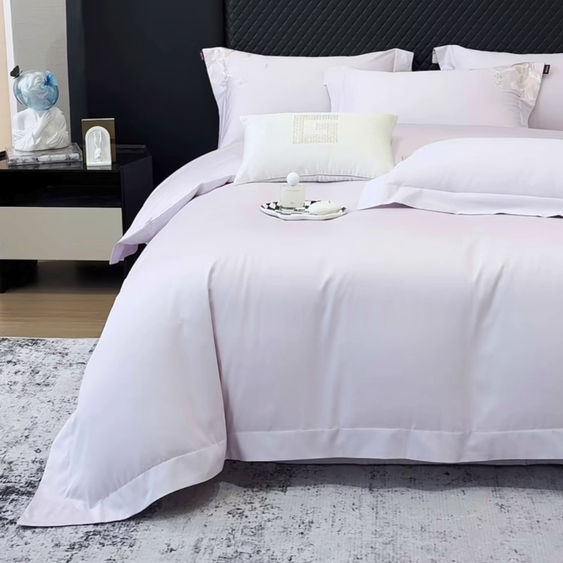 91家纺网 家纺一手货源 找家纺 2026新品高档轻奢风100支贡缎长绒棉纯棉四件套全棉重工刺绣被套床单床笠新品四季款床上用品 花影-黛紫