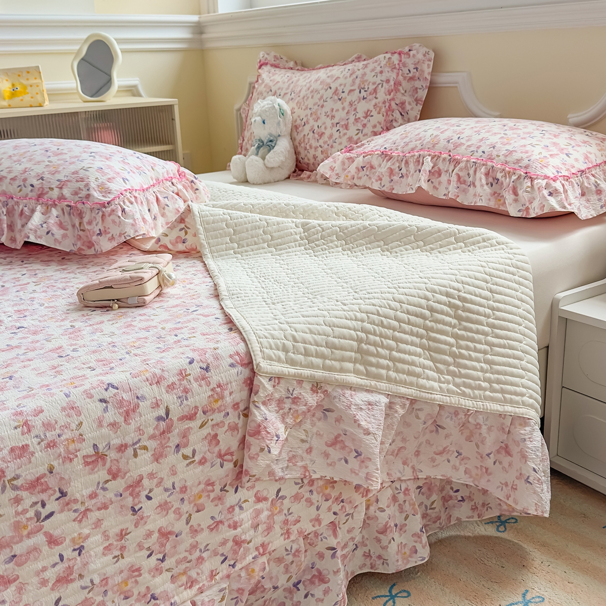 91家纺网 家纺一手货源 找家纺 （总）星光耀 2026春夏新品加厚皱皱纱床盖四件套系列