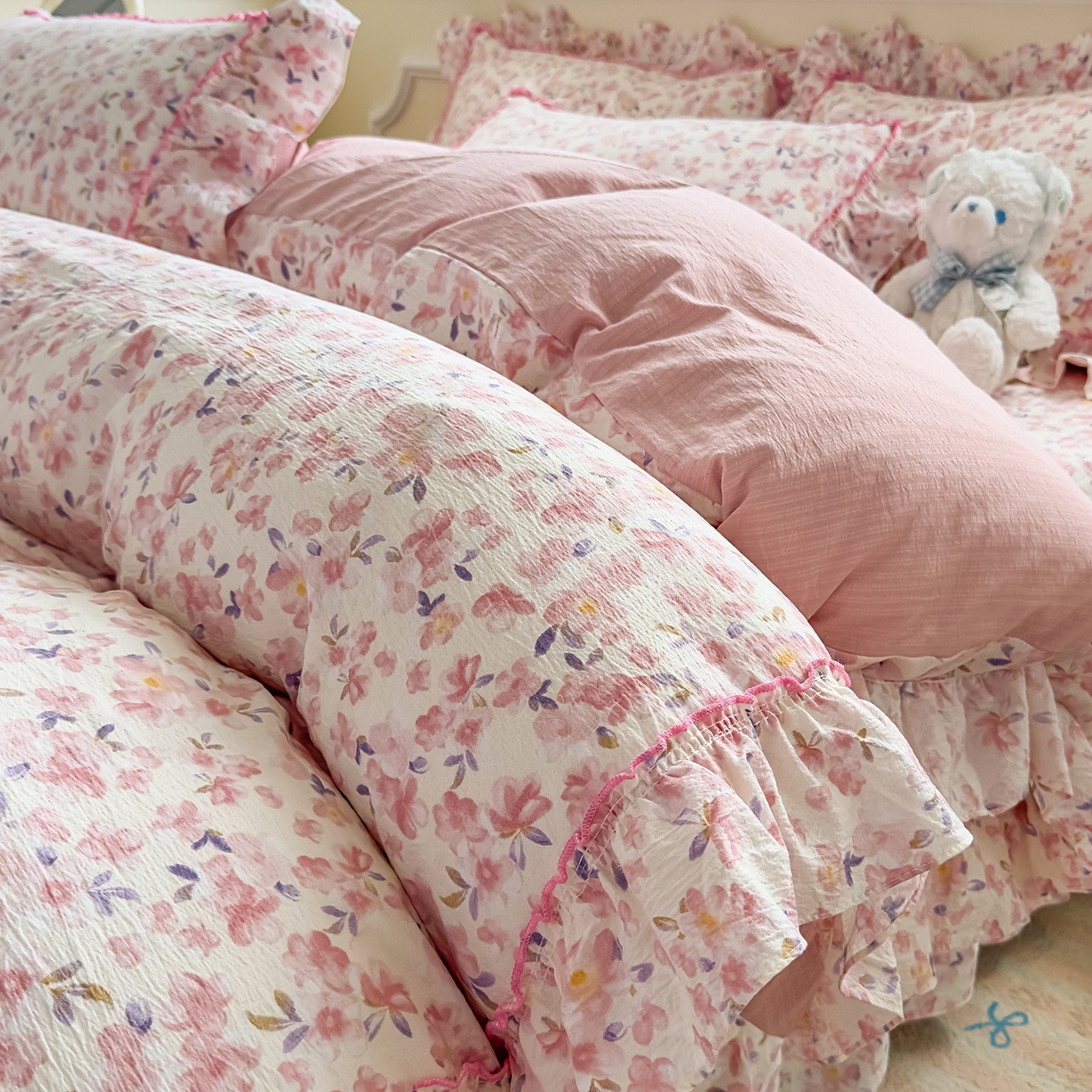 91家纺网 家纺一手货源 找家纺 （总）星光耀 2026春夏新品加厚皱皱纱床盖四件套系列