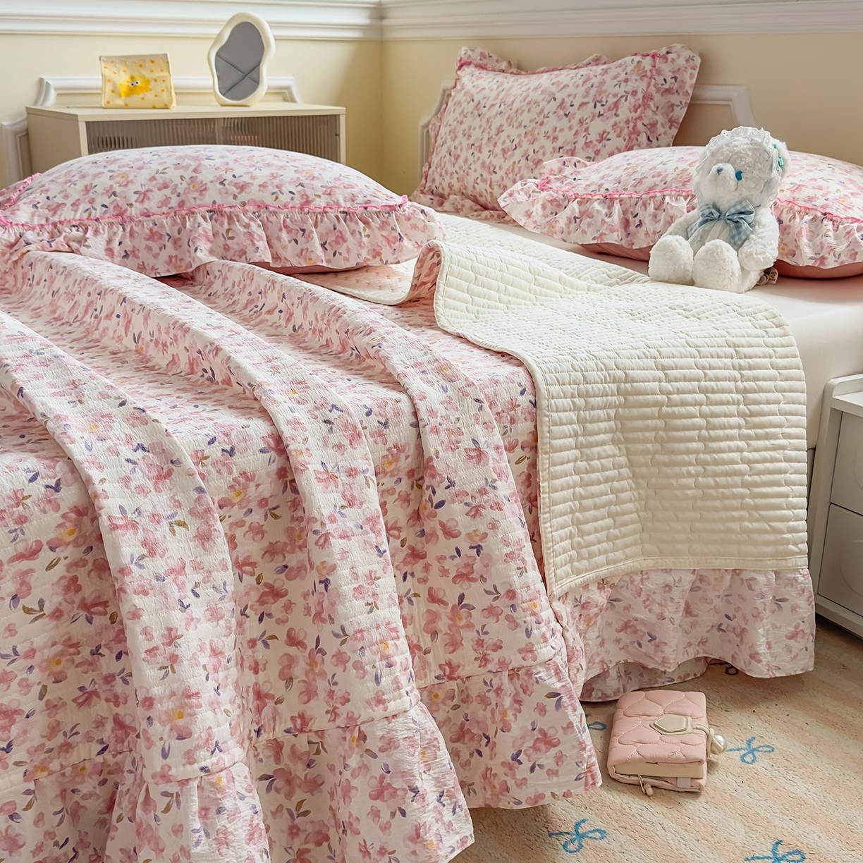 91家纺网 家纺一手货源 找家纺 （总）星光耀 2026春夏新品加厚皱皱纱床盖四件套系列