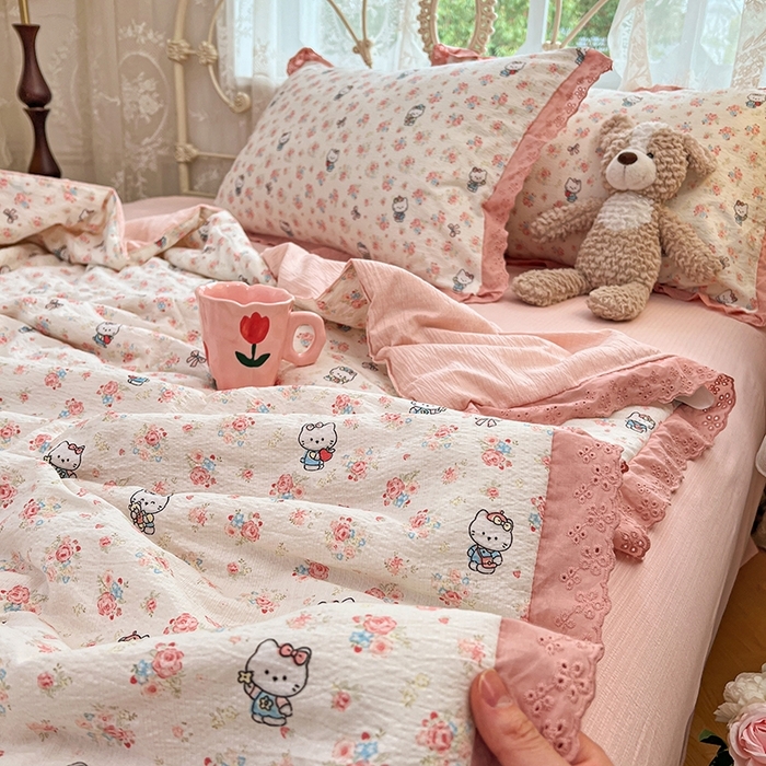 91家纺网 家纺一手货源 找家纺 （总）优尚佳生活馆 2026新款云感皱皱纱全棉花边款夏被四件套