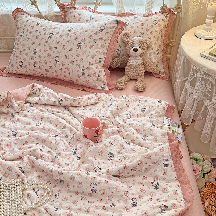 91家纺网 家纺一手货源 找家纺 （总）优尚佳生活馆 2026新款云感皱皱纱全棉花边款夏被四件套