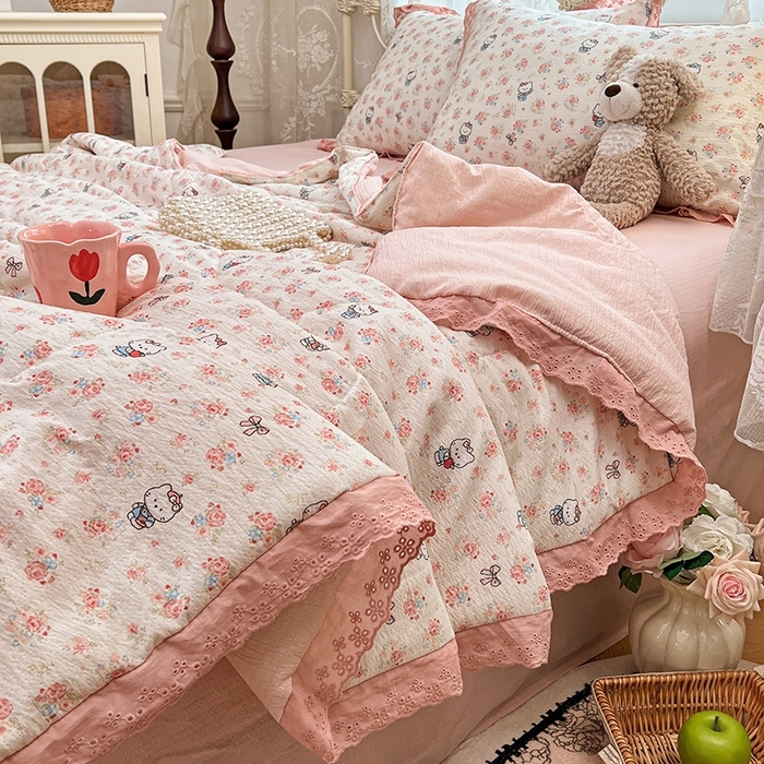 91家纺网 家纺一手货源 找家纺 （总）优尚佳生活馆 2026新款云感皱皱纱全棉花边款夏被四件套