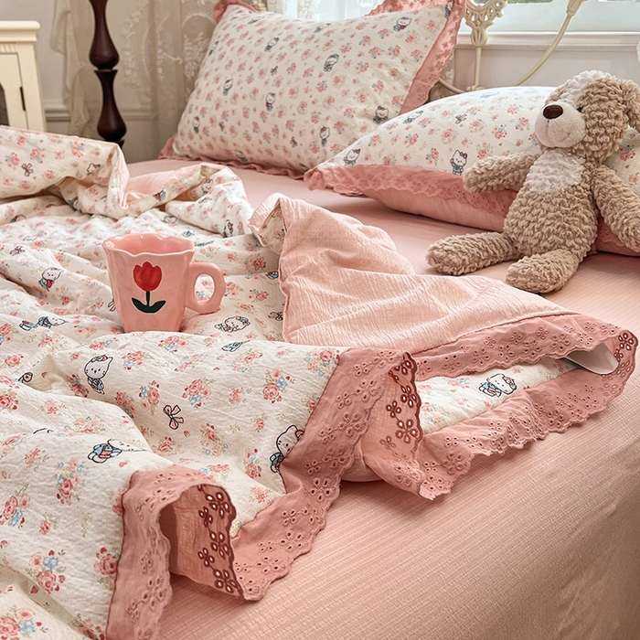 91家纺网 家纺一手货源 找家纺 （总）优尚佳生活馆 2026新款云感皱皱纱全棉花边款夏被四件套