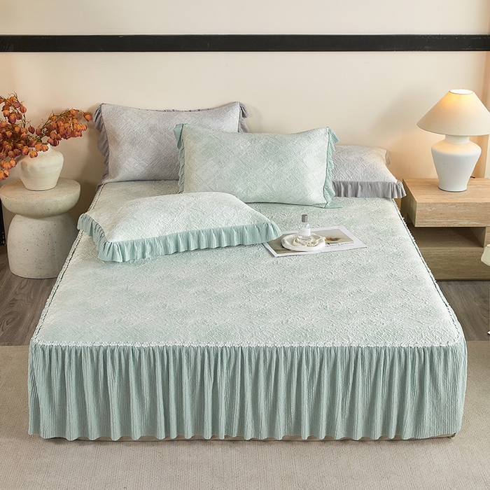 91家纺网 家纺一手货源 找家纺 （总）桂雅居 2026新款进口高分子素夏轻居床裙床笠款凉席三件套（会员减15 控价：不低于298（券后））