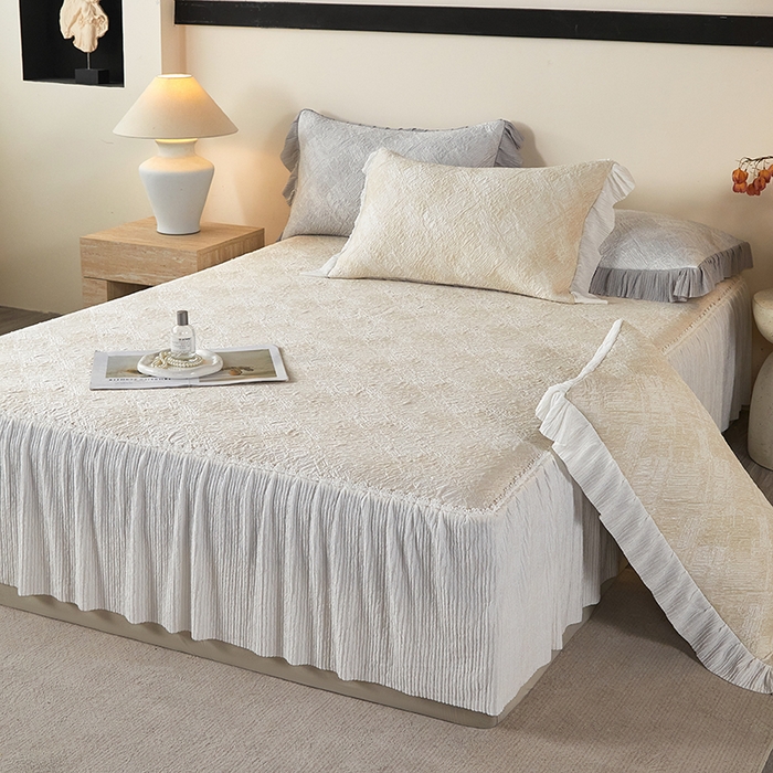 91家纺网 家纺一手货源 找家纺 桂雅居 2026新款进口高分子素夏轻居床裙床笠款凉席三件套（会员减15 控价：不低于298（券后）） 米咖色