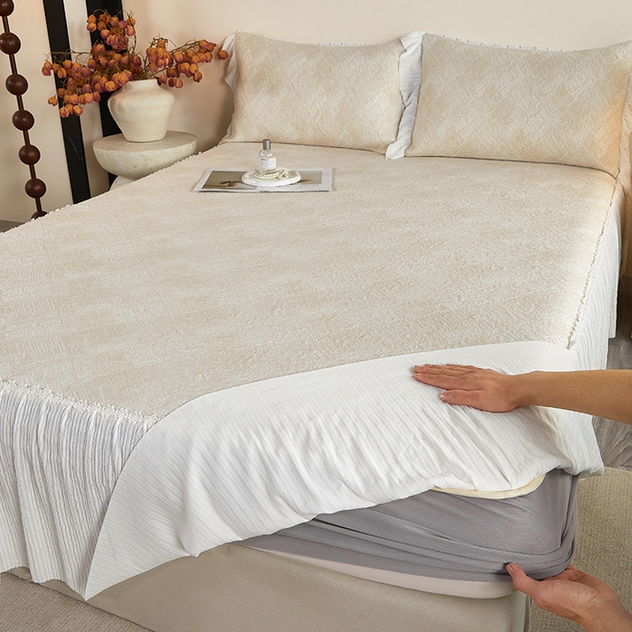 91家纺网 家纺一手货源 找家纺 桂雅居 2026新款进口高分子素夏轻居床裙床笠款凉席三件套（会员减15 控价：不低于298（券后）） 米咖色