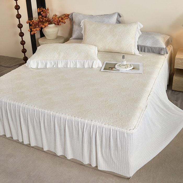 91家纺网 家纺一手货源 找家纺 桂雅居 2026新款进口高分子素夏轻居床裙床笠款凉席三件套（会员减15 控价：不低于298（券后）） 米咖色