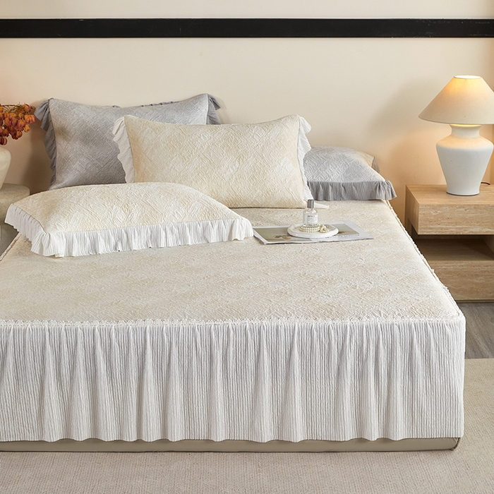 91家纺网 家纺一手货源 找家纺 桂雅居 2026新款进口高分子素夏轻居床裙床笠款凉席三件套（会员减15 控价：不低于298（券后）） 米咖色