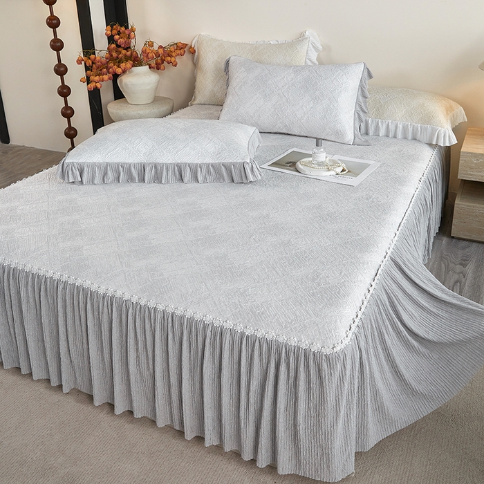 91家纺网 家纺一手货源 找家纺 桂雅居 2026新款进口高分子素夏轻居床裙床笠款凉席三件套（会员减15 控价：不低于298（券后）） 素雅灰