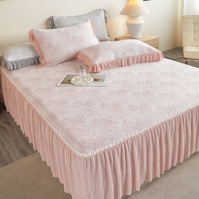 91家纺网 家纺一手货源 找家纺 桂雅居 2026新款进口高分子素夏轻居床裙床笠款凉席三件套（会员减15 控价：不低于298（券后）） 温柔粉