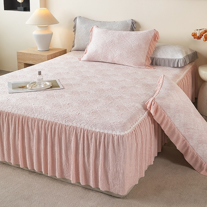 91家纺网 家纺一手货源 找家纺 桂雅居 2026新款进口高分子素夏轻居床裙床笠款凉席三件套（会员减15 控价：不低于298（券后）） 温柔粉