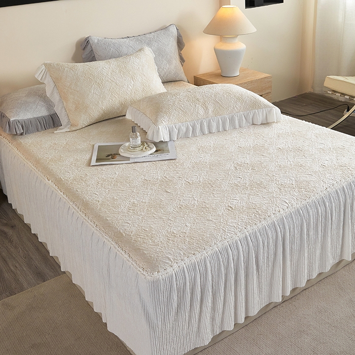 91家纺网 家纺一手货源 找家纺 桂雅居 2026新款进口高分子素夏轻居床裙床笠款凉席三件套（会员减15 控价：不低于298（券后）） 米咖色