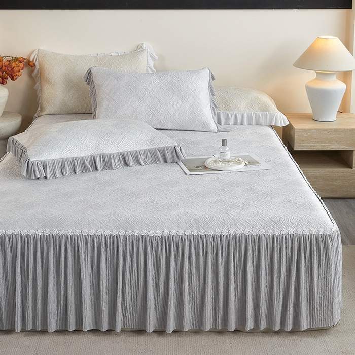 91家纺网 家纺一手货源 找家纺 桂雅居 2026新款进口高分子素夏轻居床裙床笠款凉席三件套（会员减15 控价：不低于298（券后）） 素雅灰