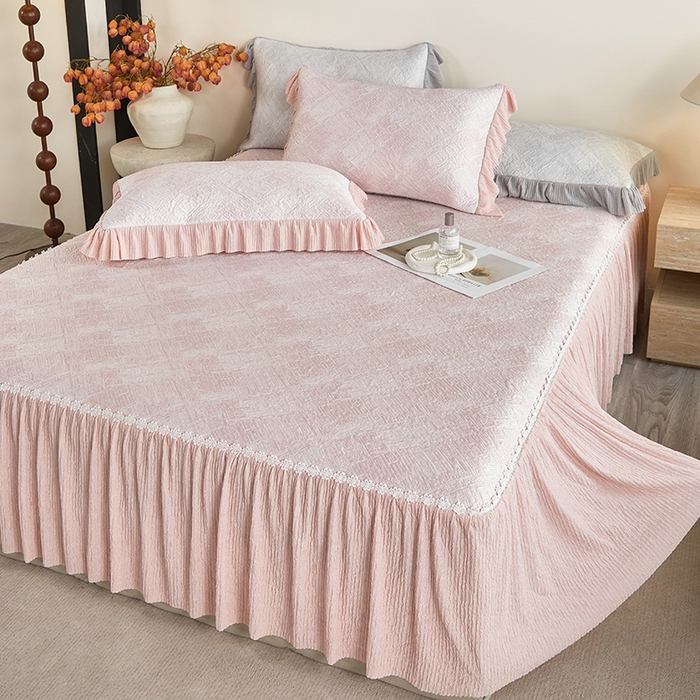 91家纺网 家纺一手货源 找家纺 桂雅居 2026新款进口高分子素夏轻居床裙床笠款凉席三件套（会员减15 控价：不低于298（券后）） 温柔粉