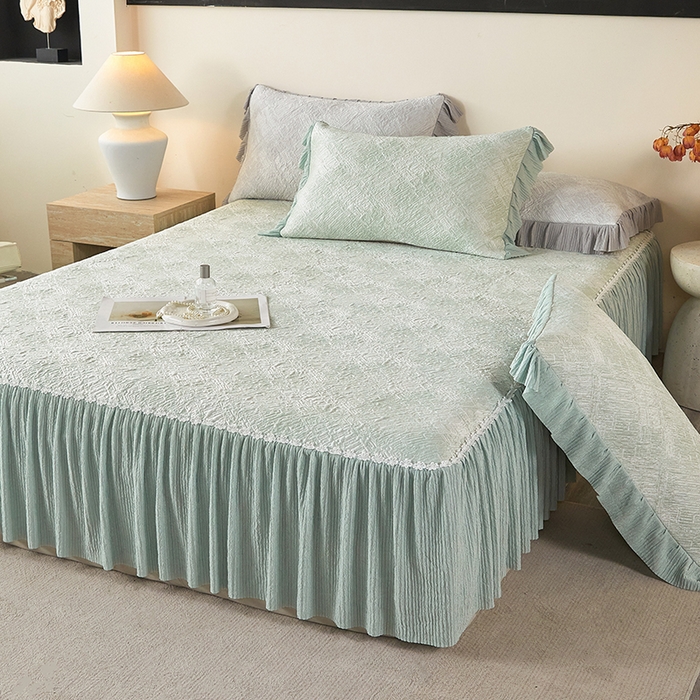 91家纺网 家纺一手货源 找家纺 桂雅居 2026新款进口高分子素夏轻居床裙床笠款凉席三件套（会员减15 控价：不低于298（券后）） 清新绿