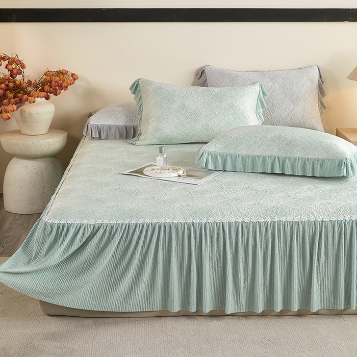 91家纺网 家纺一手货源 找家纺 桂雅居 2026新款进口高分子素夏轻居床裙床笠款凉席三件套（会员减15 控价：不低于298（券后）） 清新绿