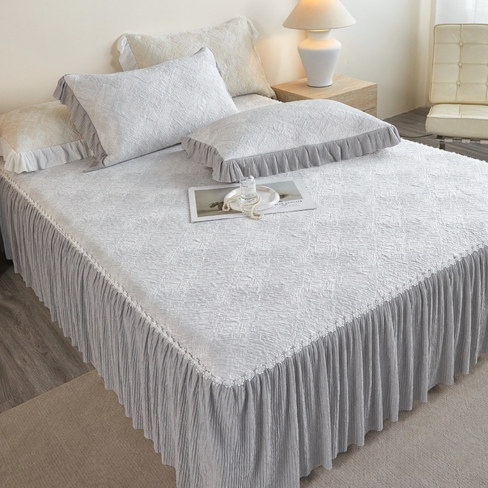 91家纺网 家纺一手货源 找家纺 桂雅居 2026新款进口高分子素夏轻居床裙床笠款凉席三件套（会员减15 控价：不低于298（券后）） 素雅灰