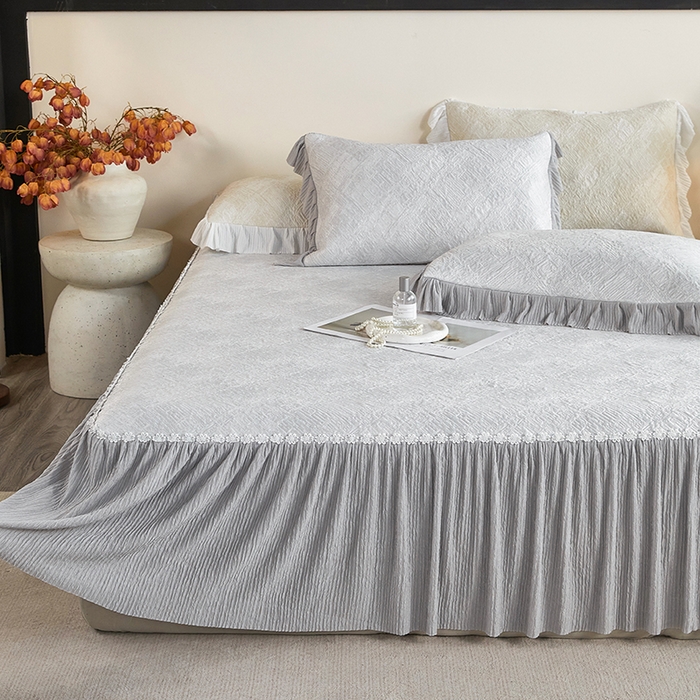 91家纺网 家纺一手货源 找家纺 桂雅居 2026新款进口高分子素夏轻居床裙床笠款凉席三件套（会员减15 控价：不低于298（券后）） 素雅灰