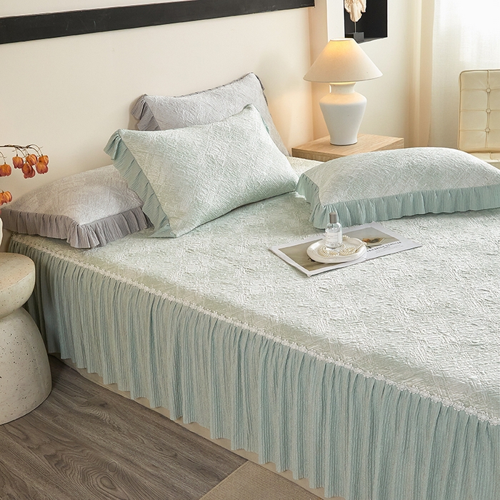 91家纺网 家纺一手货源 找家纺 桂雅居 2026新款进口高分子素夏轻居床裙床笠款凉席三件套（会员减15 控价：不低于298（券后）） 清新绿