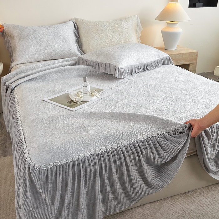 91家纺网 家纺一手货源 找家纺 桂雅居 2026新款进口高分子素夏轻居床裙床笠款凉席三件套（会员减15 控价：不低于298（券后）） 素雅灰