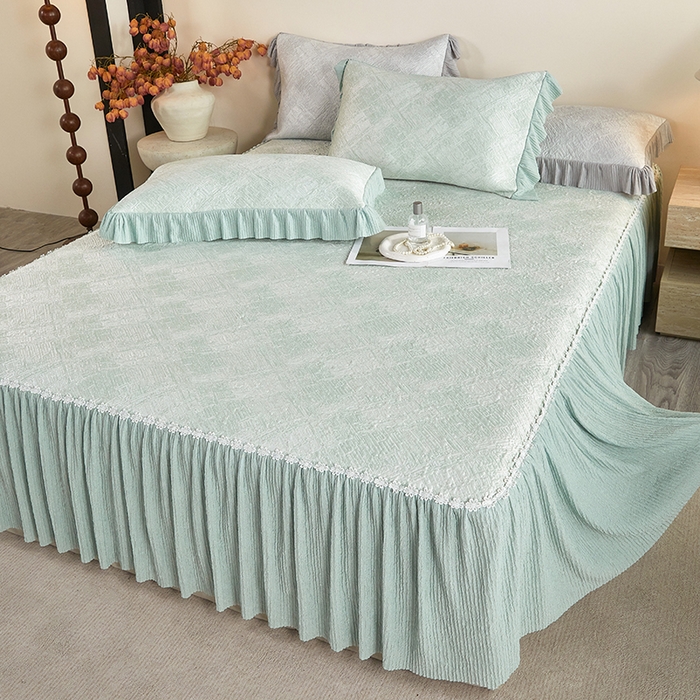 91家纺网 家纺一手货源 找家纺 桂雅居 2026新款进口高分子素夏轻居床裙床笠款凉席三件套（会员减15 控价：不低于298（券后）） 清新绿