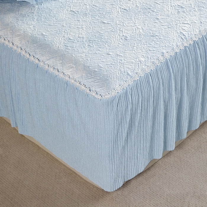 91家纺网 家纺一手货源 找家纺 桂雅居 2026新款进口高分子素夏轻居床裙床笠款凉席三件套（会员减15 控价：不低于298（券后）） 薄荷蓝