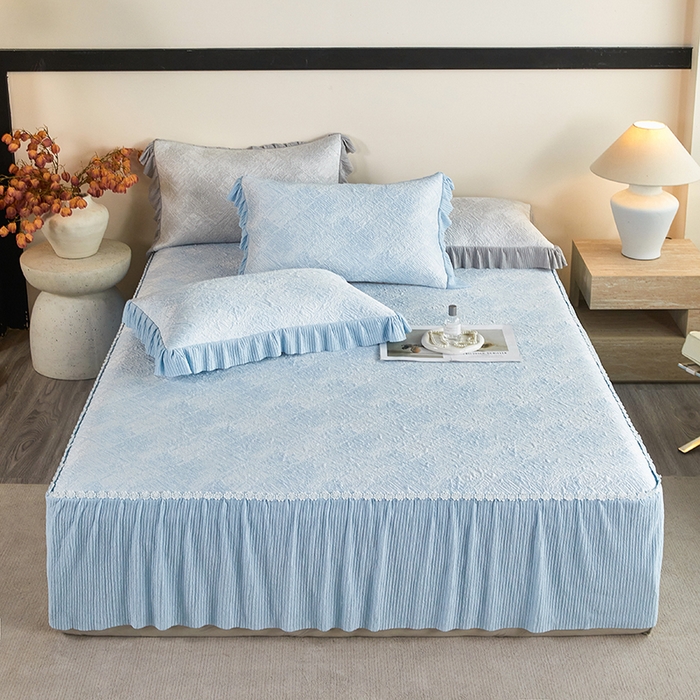 桂雅居 2026新款进口高分子素夏轻居床裙床笠款凉席三件套（会员减15 控价：不低于298（券后）） 薄荷蓝