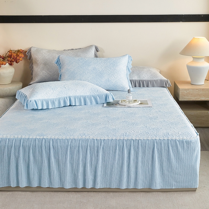 91家纺网 家纺一手货源 找家纺 桂雅居 2026新款进口高分子素夏轻居床裙床笠款凉席三件套（会员减15 控价：不低于298（券后）） 薄荷蓝
