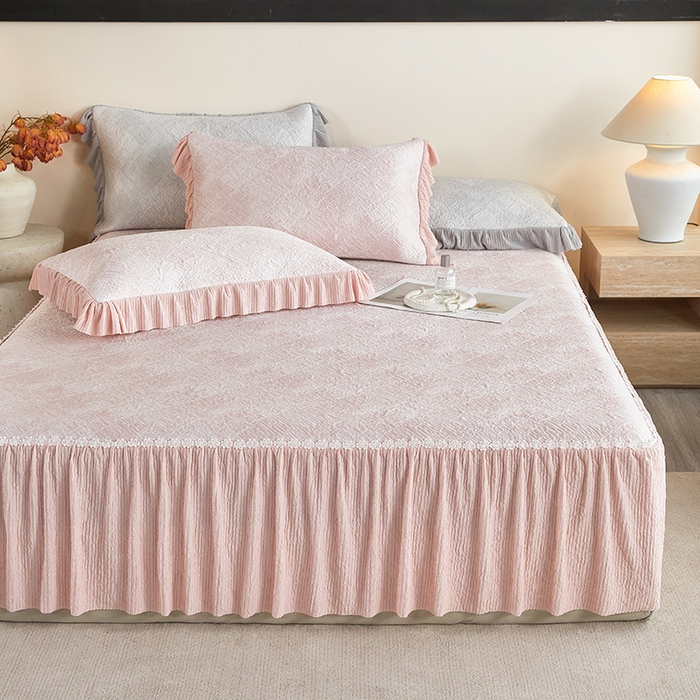 91家纺网 家纺一手货源 找家纺 桂雅居 2026新款进口高分子素夏轻居床裙床笠款凉席三件套（会员减15 控价：不低于298（券后）） 温柔粉