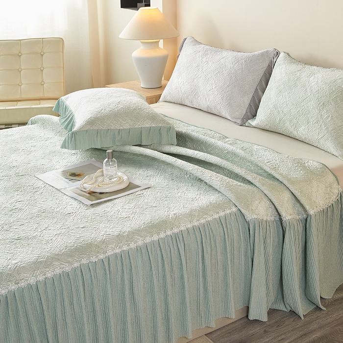 91家纺网 家纺一手货源 找家纺 桂雅居 2026新款进口高分子素夏轻居床裙床笠款凉席三件套（会员减15 控价：不低于298（券后）） 清新绿