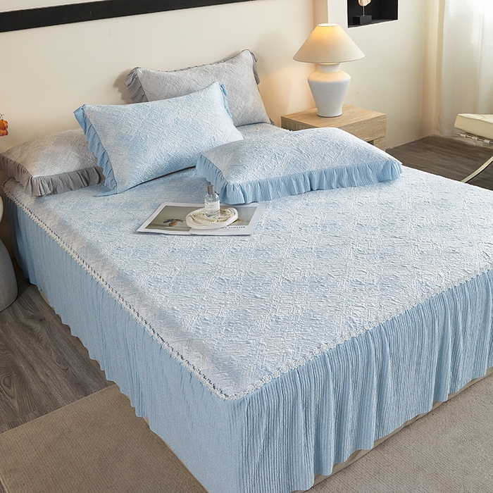 91家纺网 家纺一手货源 找家纺 桂雅居 2026新款进口高分子素夏轻居床裙床笠款凉席三件套（会员减15 控价：不低于298（券后）） 薄荷蓝