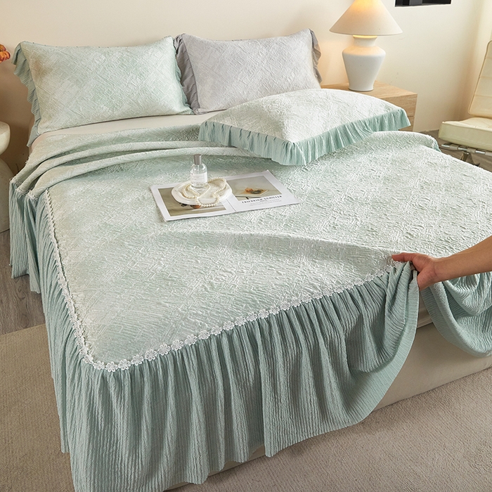 91家纺网 家纺一手货源 找家纺 桂雅居 2026新款进口高分子素夏轻居床裙床笠款凉席三件套（会员减15 控价：不低于298（券后）） 清新绿