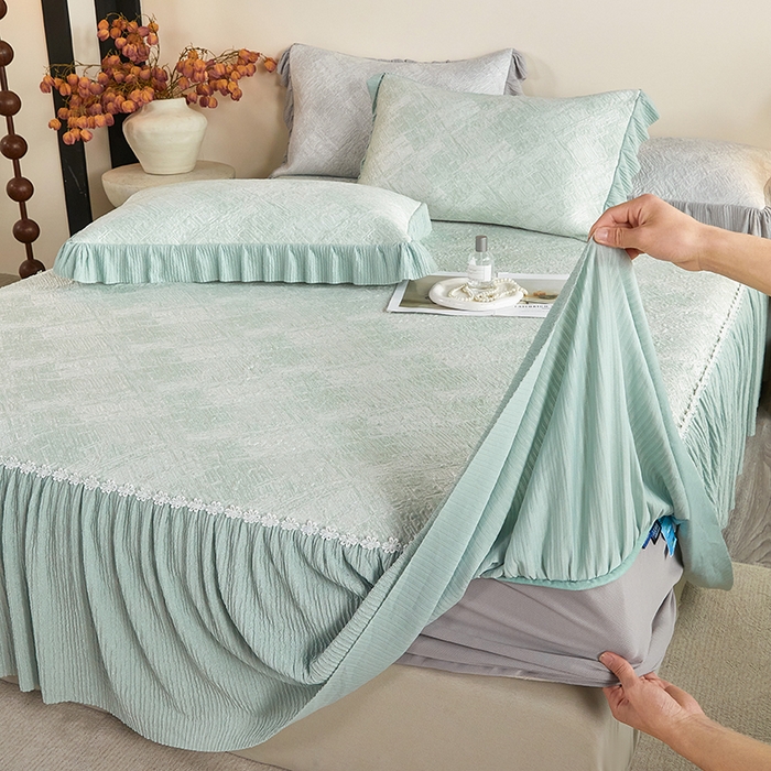 91家纺网 家纺一手货源 找家纺 桂雅居 2026新款进口高分子素夏轻居床裙床笠款凉席三件套（会员减15 控价：不低于298（券后）） 清新绿