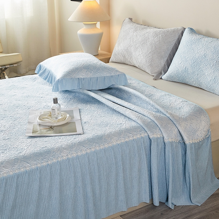 91家纺网 家纺一手货源 找家纺 桂雅居 2026新款进口高分子素夏轻居床裙床笠款凉席三件套（会员减15 控价：不低于298（券后）） 薄荷蓝