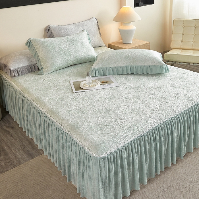 91家纺网 家纺一手货源 找家纺 桂雅居 2026新款进口高分子素夏轻居床裙床笠款凉席三件套（会员减15 控价：不低于298（券后）） 清新绿