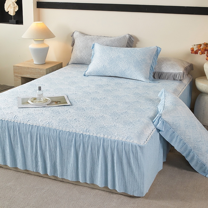 91家纺网 家纺一手货源 找家纺 桂雅居 2026新款进口高分子素夏轻居床裙床笠款凉席三件套（会员减15 控价：不低于298（券后）） 薄荷蓝