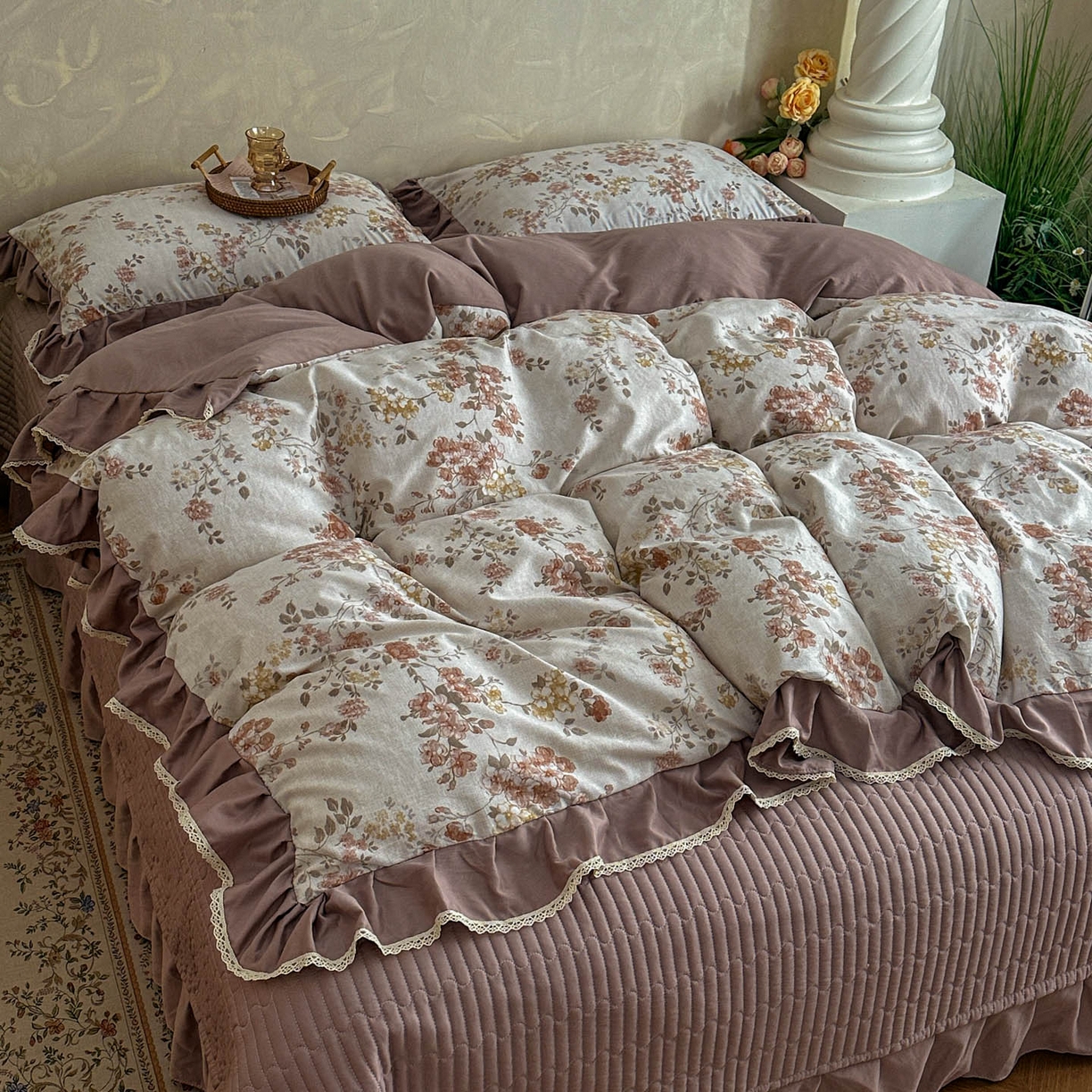 星光耀 2026新款A类高克重斜纹云柔棉床盖四件套 边庭