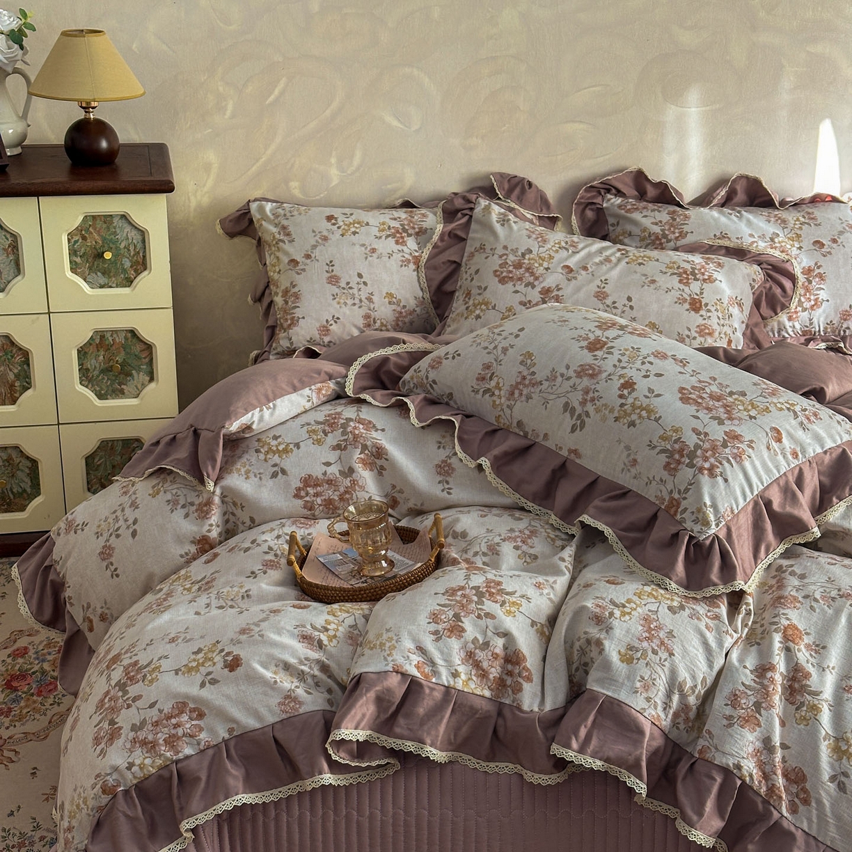 91家纺网 家纺一手货源 找家纺 星光耀 2026新款A类高克重斜纹云柔棉床盖四件套 边庭