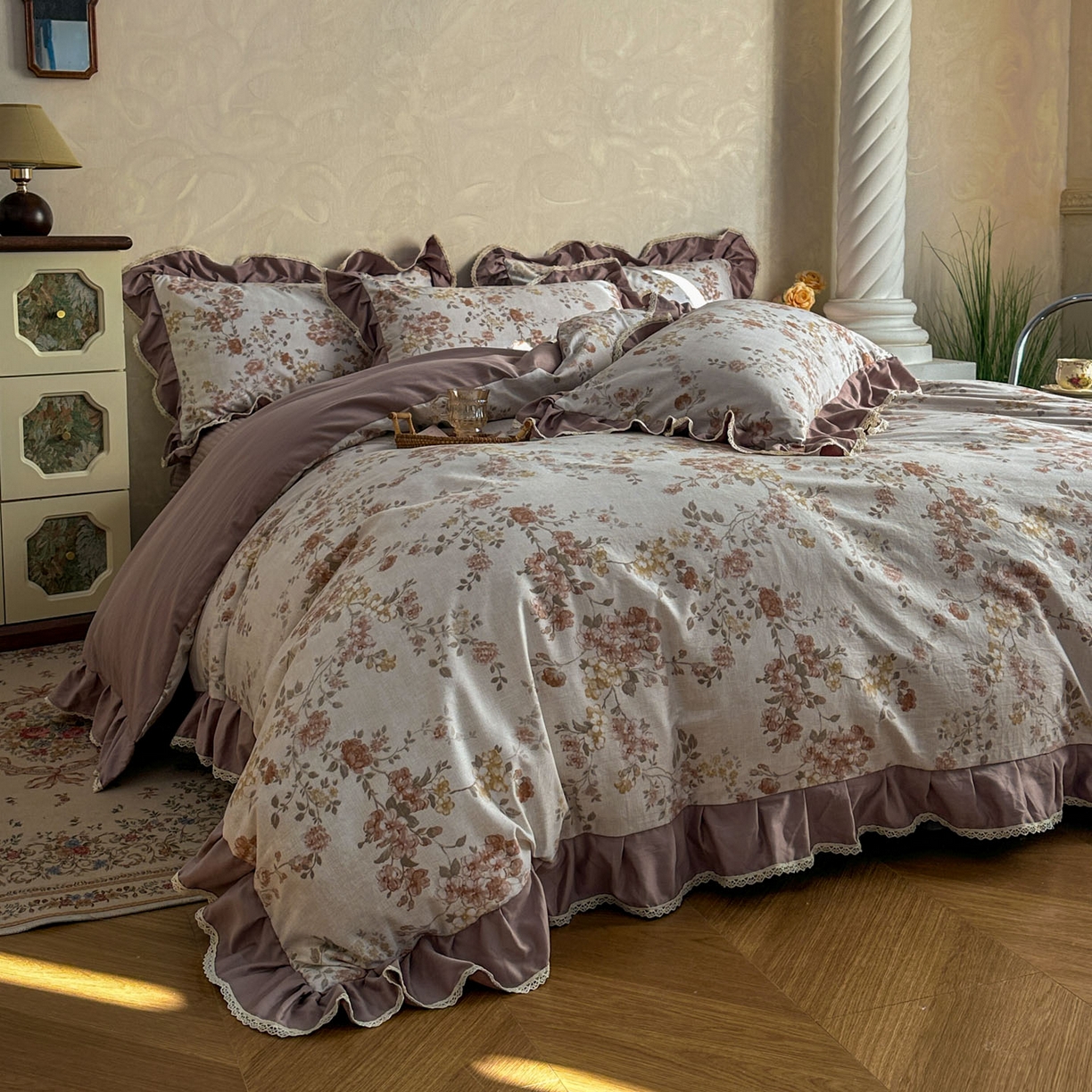 91家纺网 家纺一手货源 找家纺 星光耀 2026新款A类高克重斜纹云柔棉床盖四件套 边庭